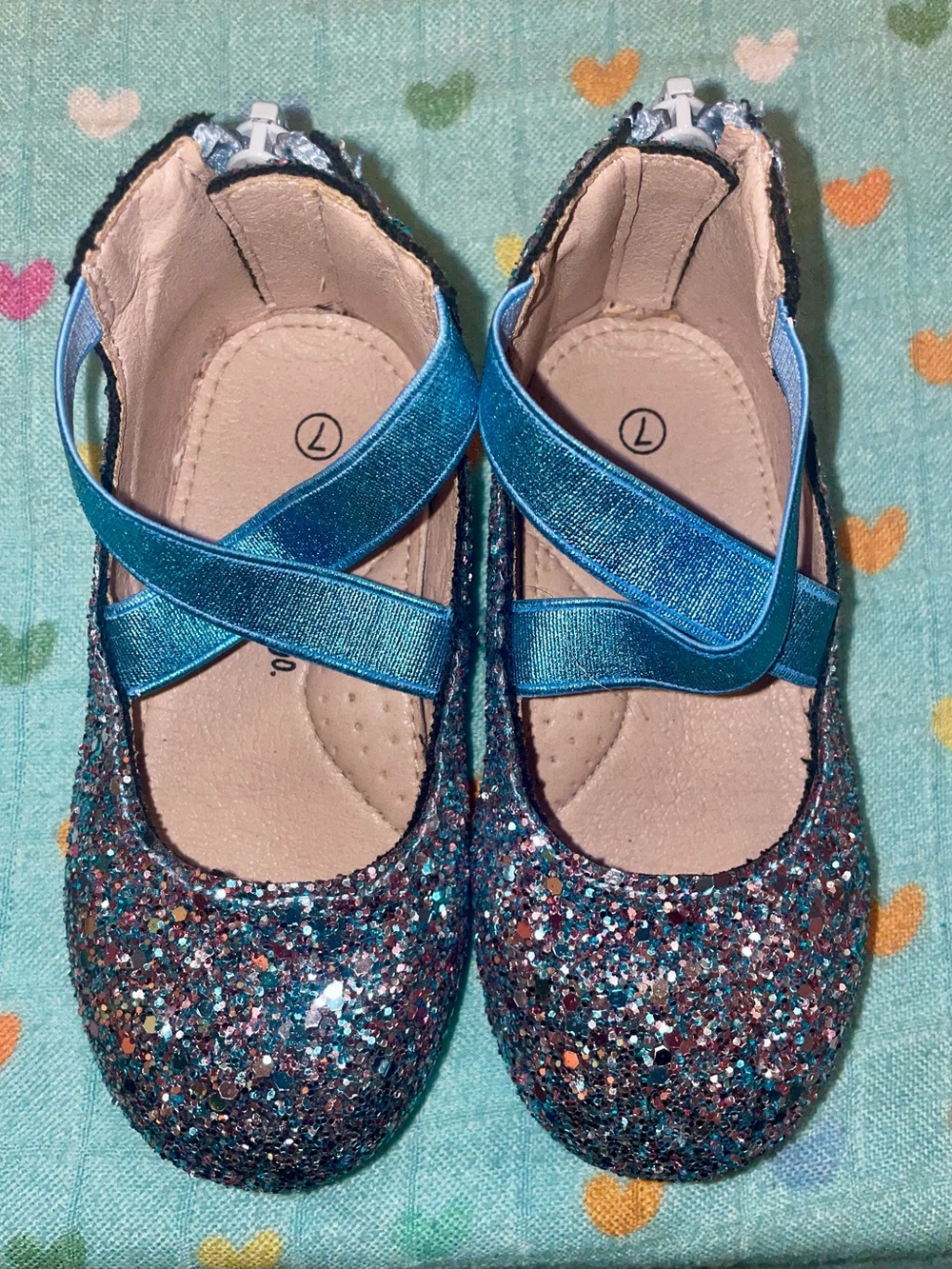 A bear co- Glitter Mary Jane/ ballerina flat.  Kids Shoes with Teal Straps